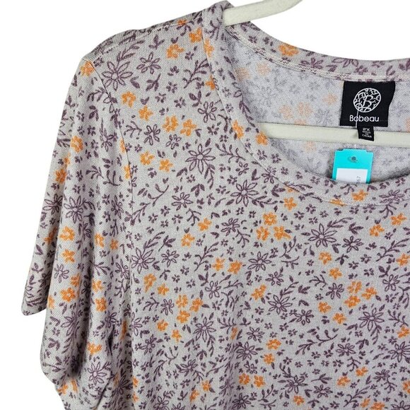 Bobeau Gray Lavender Soft Knit Floral Print Pullover Short Sleeve T Size 2XL New - Picture 4 of 10